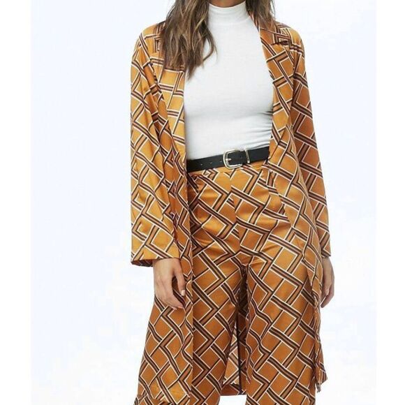 FOREVER 21 Women’s Geo Print Satin Duster Coat Size Large NEW - Picture 1 of 9